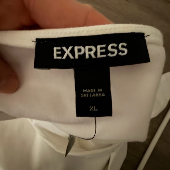 EXPRESS White Tie Shoulder Bodysuit XL Stretch Cotton Snap Bottom NWT - Picture 9 of 11